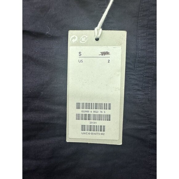 COS Sz 2 Navy Linen Shirt Top Puffy Sleeves V Neck Lightweight Blue - Picture 3 of 7